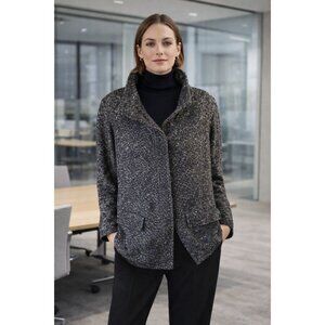 Preston York Tweed Coat Size 16 Black White Wool Blend Minimalist Classic Chic